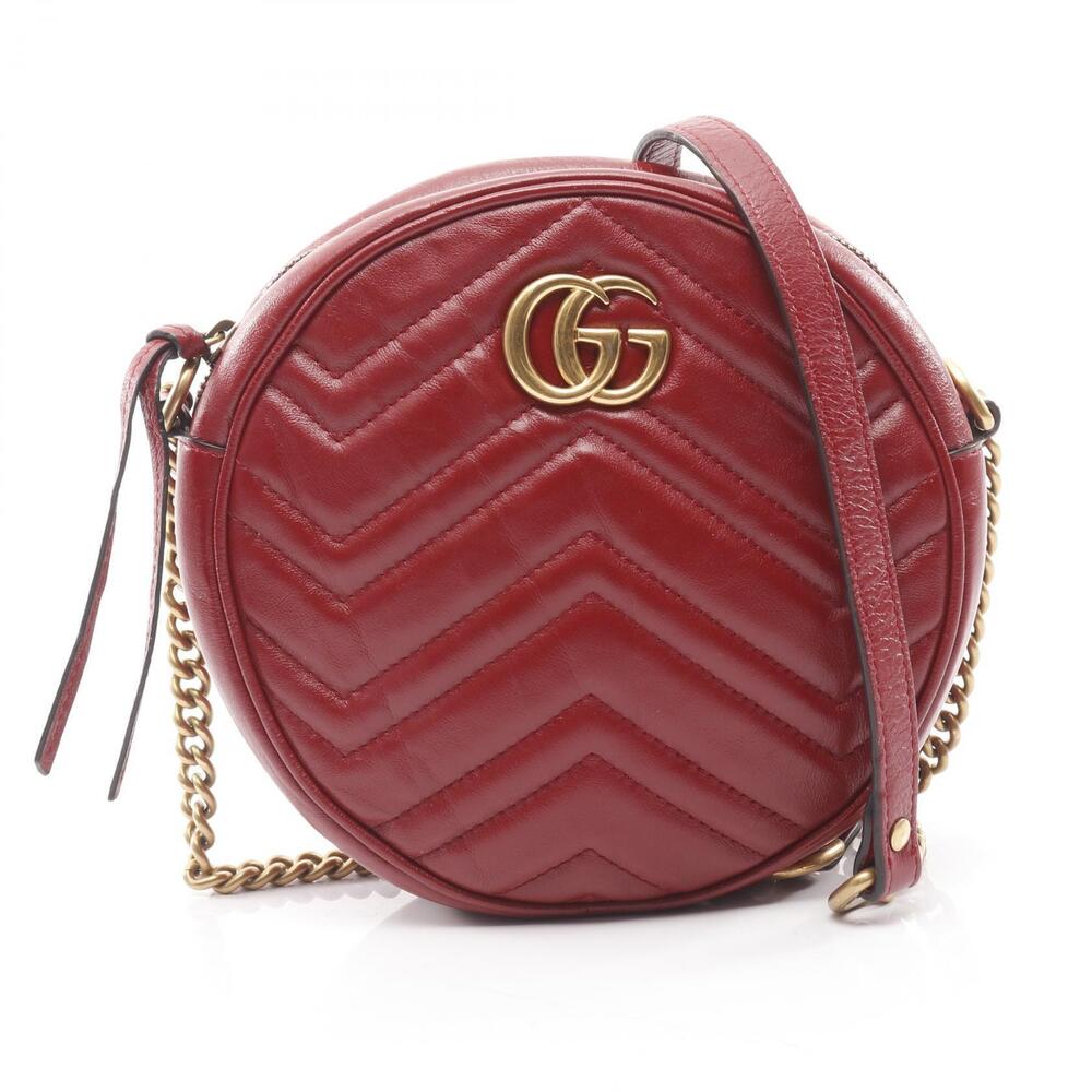 Gucci GG Marmont Round Shoulder Bag Leather Red